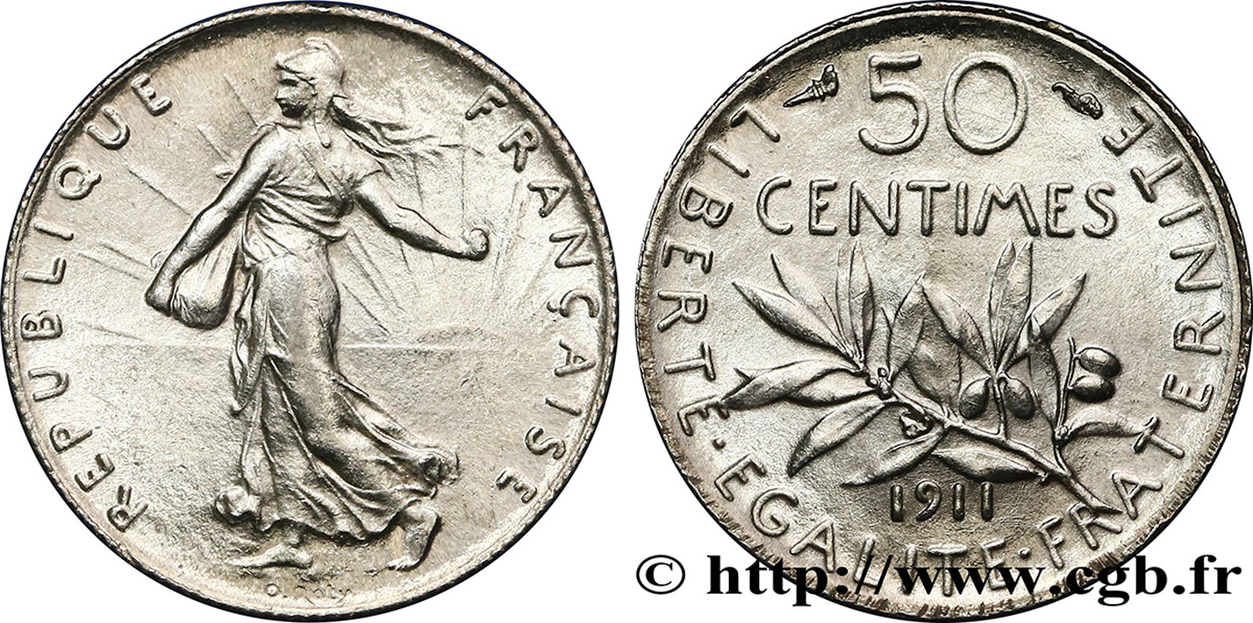 50 centimes Semeuse 1911 Paris F.190/18 MS62 