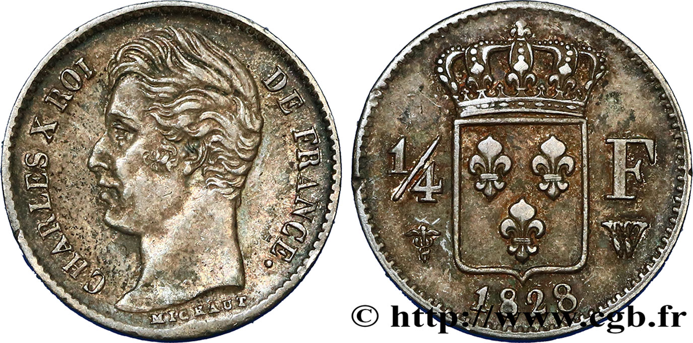 1/4 franc Charles X 1828 Lille F.164/28 XF48 