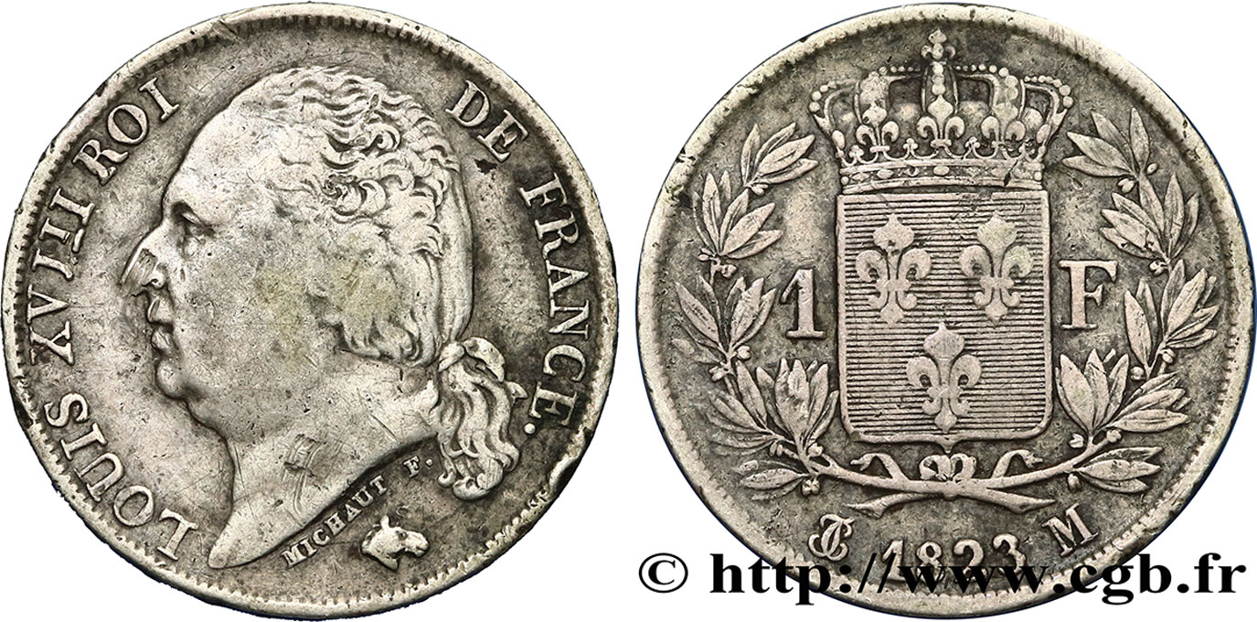 1 franc Louis XVIII 1823 Toulouse F.206/52 TB35 