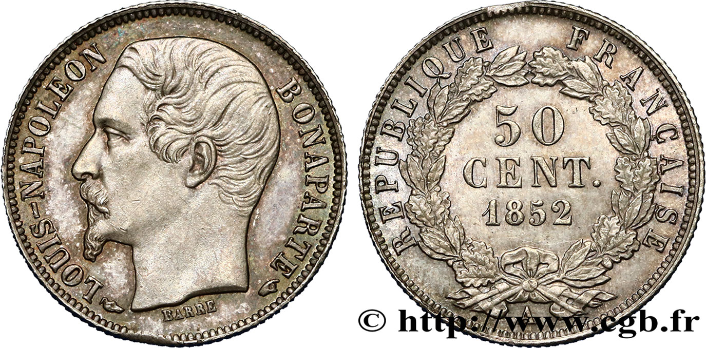 50 centimes Louis-Napoléon 1852 Paris F.185/1 SPL63 
