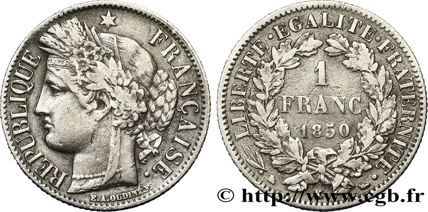 1 franc Cérès, IIe République 1850 Bordeaux F.211/8 VF35 