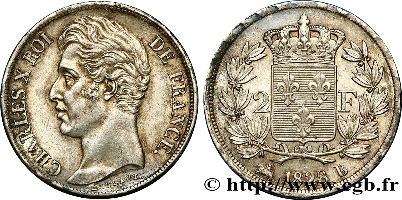 2 francs Charles X 1828 Rouen F.258/37 VZ58 