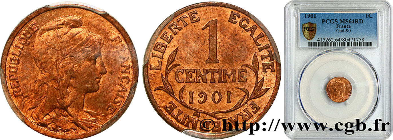 1 centime Daniel-Dupuis 1901 Paris F.105/6 SPL64 PCGS