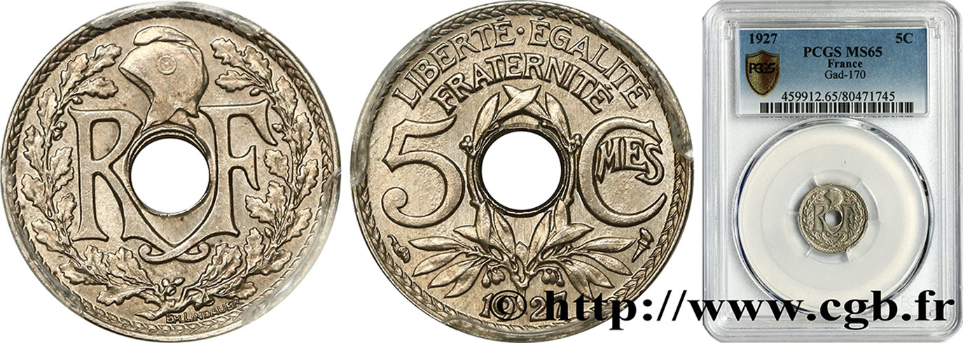 5 centimes Lindauer, petit module 1927  F.122/12 ST65 PCGS