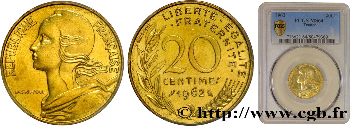 20 centimes Marianne 1962 Paris F.156/2 fST64 PCGS