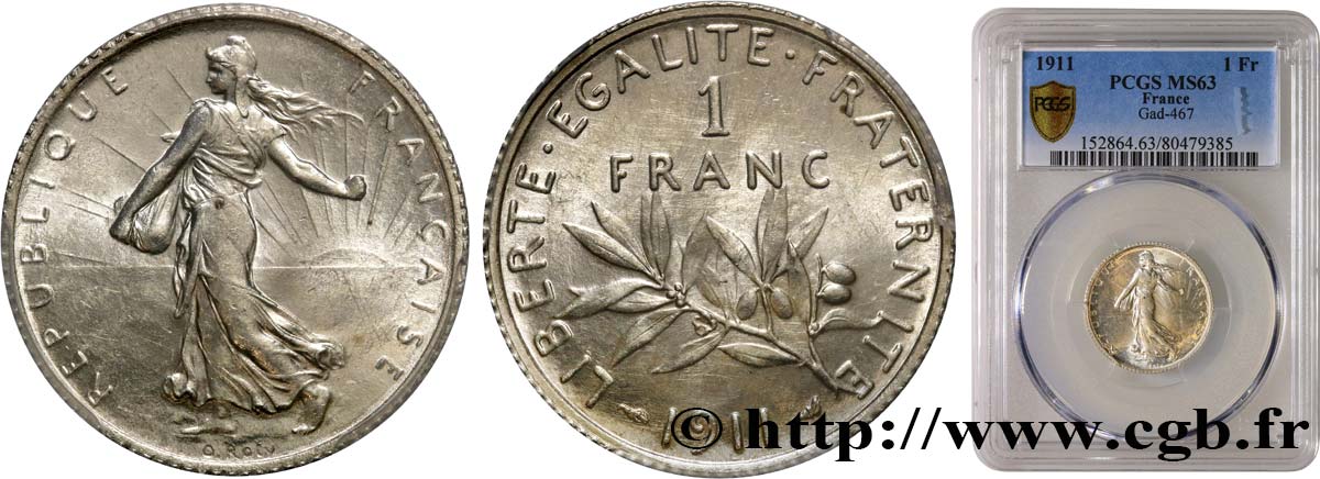 1 franc Semeuse 1911 Paris F.217/16 fST63 PCGS