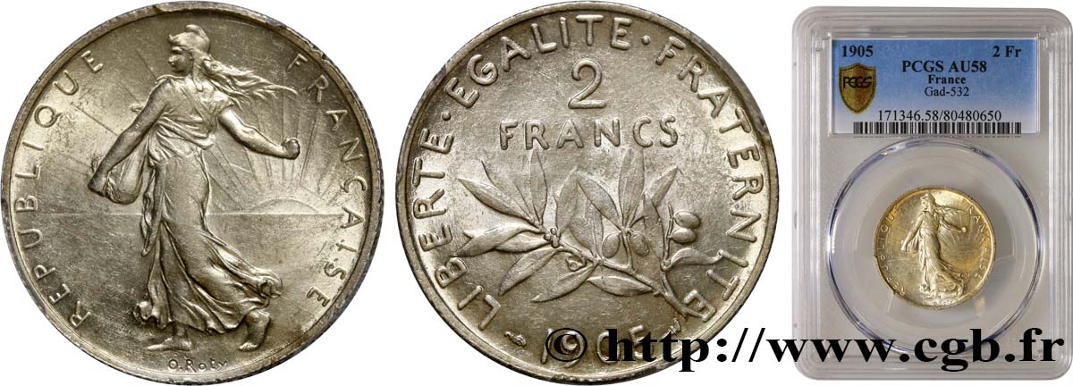 2 francs Semeuse 1905  F.266/9 EBC58 PCGS
