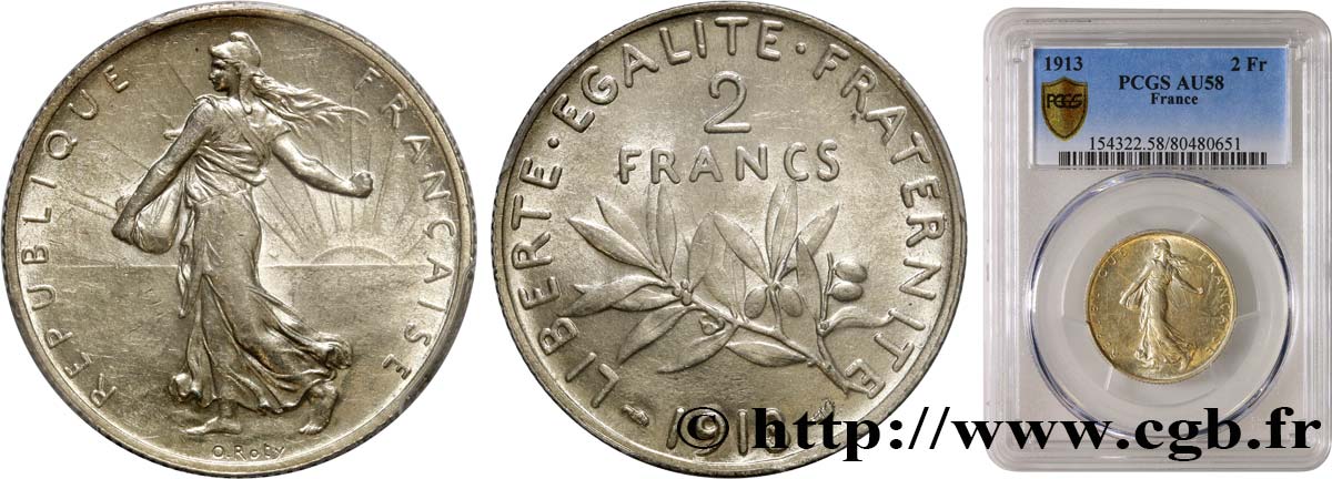 2 francs Semeuse 1913  F.266/14 AU58 PCGS