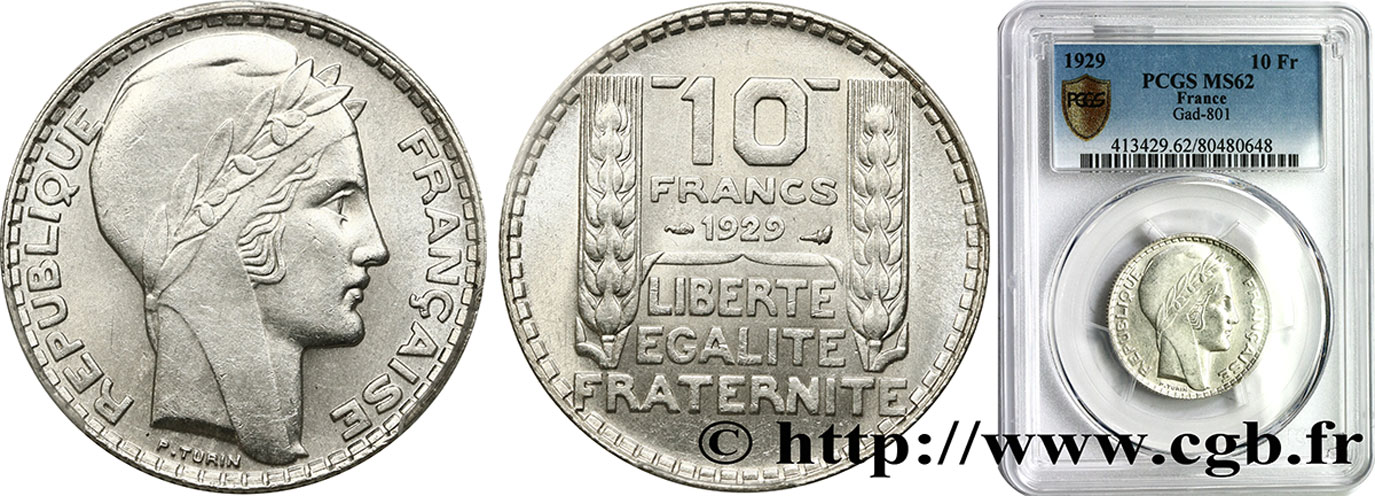 10 francs Turin 1929  F.360/2 SPL62 PCGS