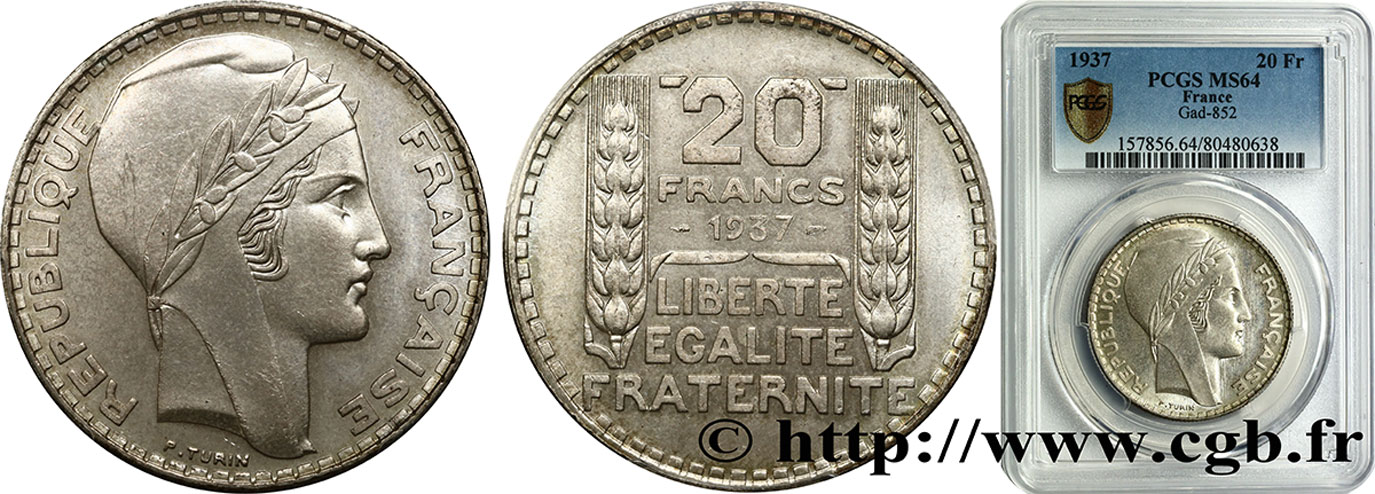 20 francs Turin 1937  F.400/8 fST64 PCGS