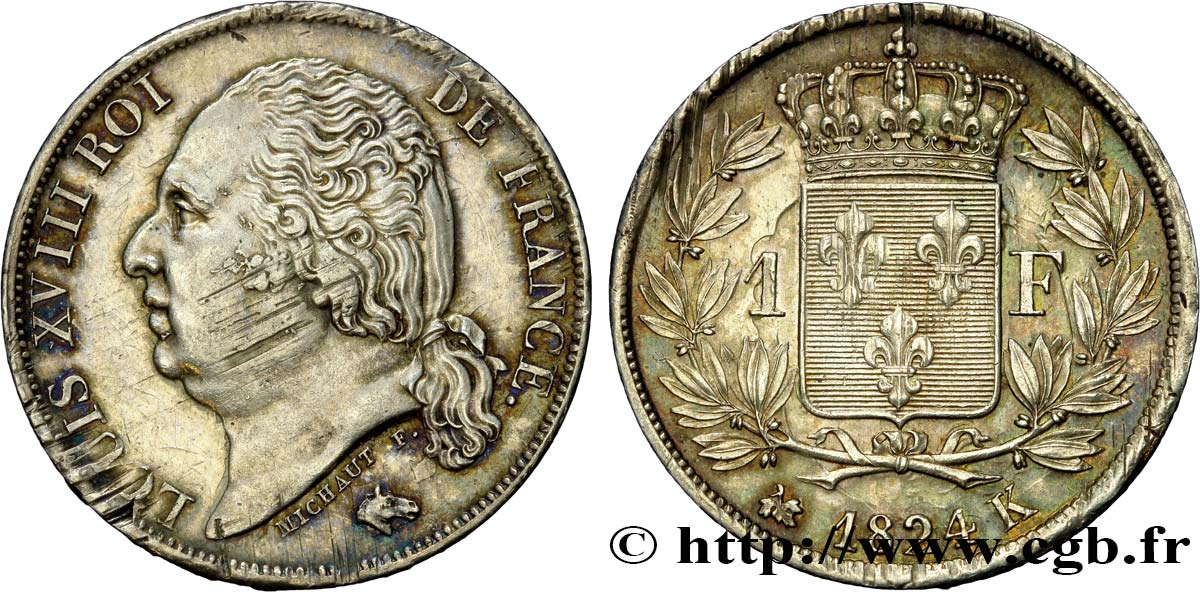 1 franc Louis XVIII 1824 Bordeaux F.206/61 SPL55 