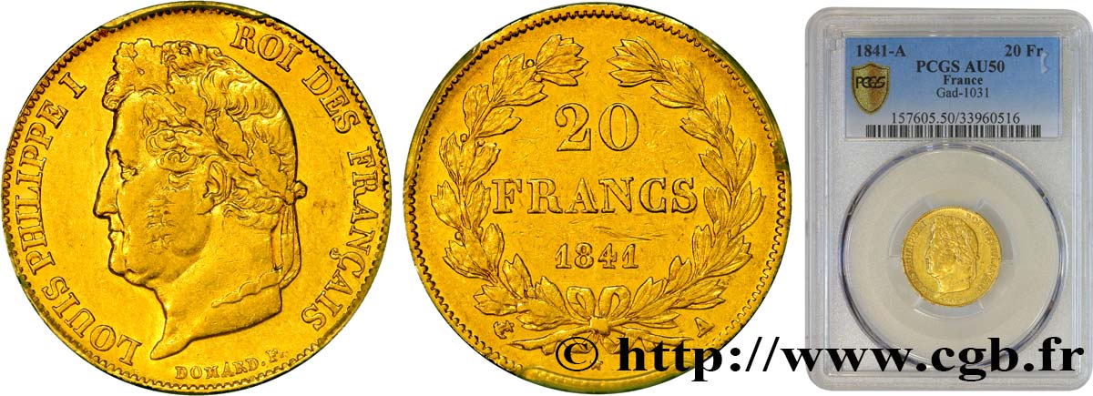 20 francs or Louis-Philippe, Domard 1841 Paris F.527/25 TTB50 PCGS