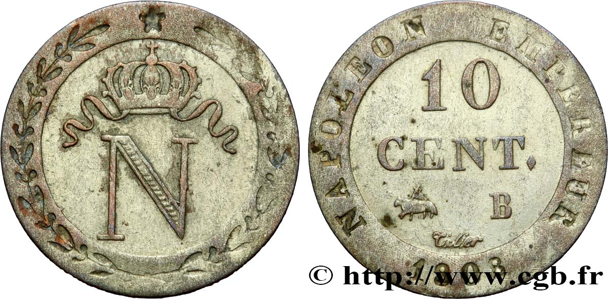 10 cent. à l N couronnée 1808 Rouen F.130/3 AU55 