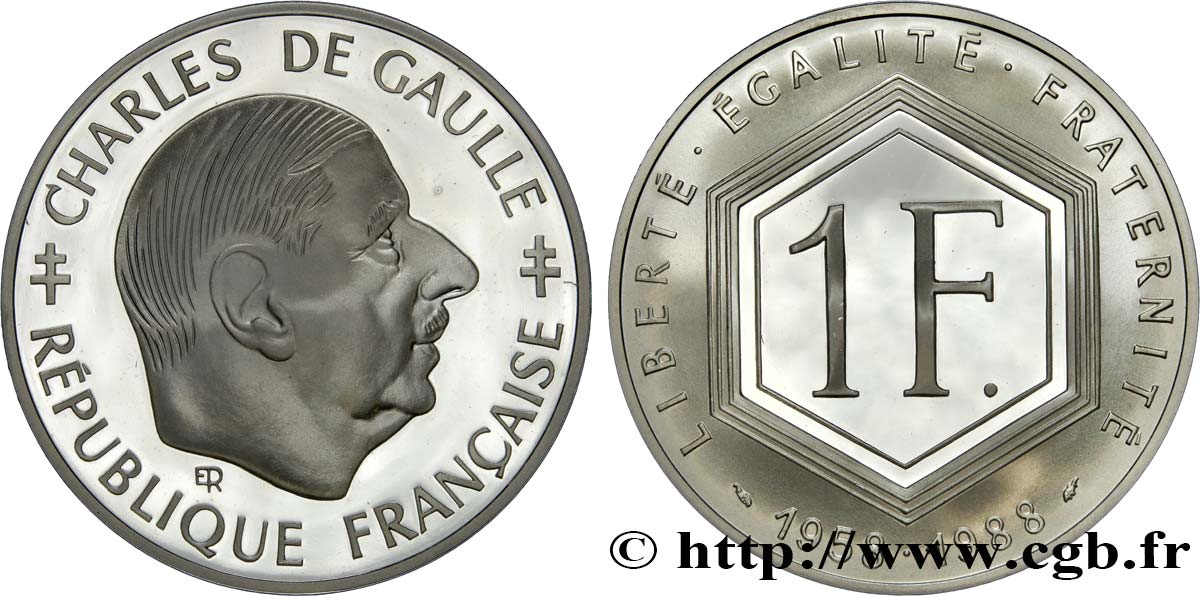 Belle Épreuve 1 franc De Gaulle  1988 Paris F.1000 2 ST65 