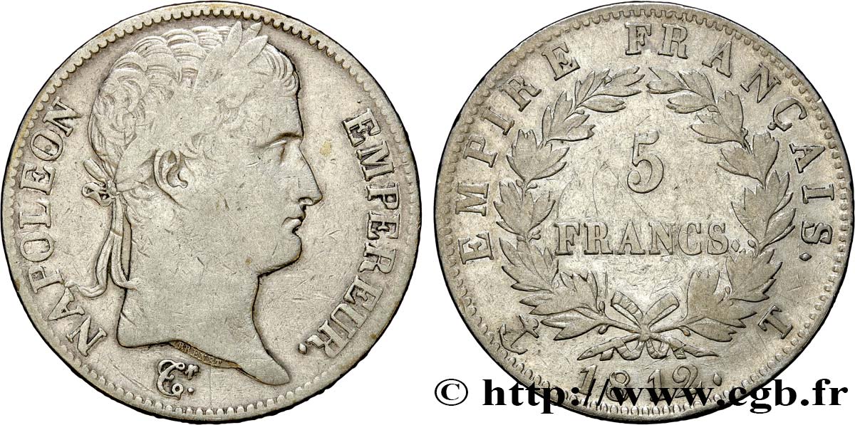 5 francs Napoléon Empereur, Empire français 1812 Nantes F.307/53 VF25 