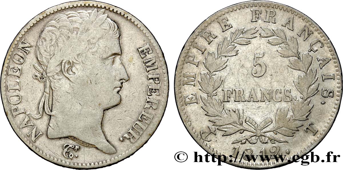 5 francs Napoléon Empereur, Empire français 1812 Nantes F.307/53 MB25 