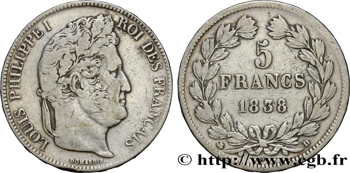 5 francs IIe type Domard 1838 Lyon F.324/71 TB35 