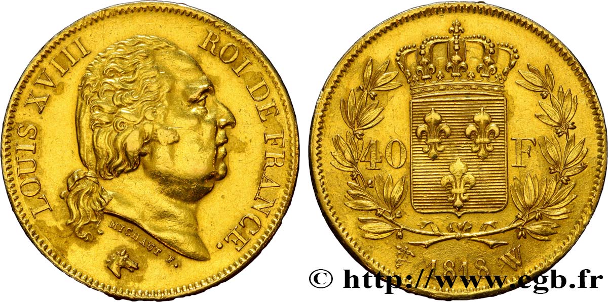 40 francs or Louis XVIII 1818 Lille F.542/8 TTB+ 