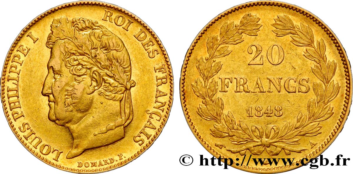 20 francs or Louis-Philippe, Domard 1848 Paris F.527/38 SPL55 