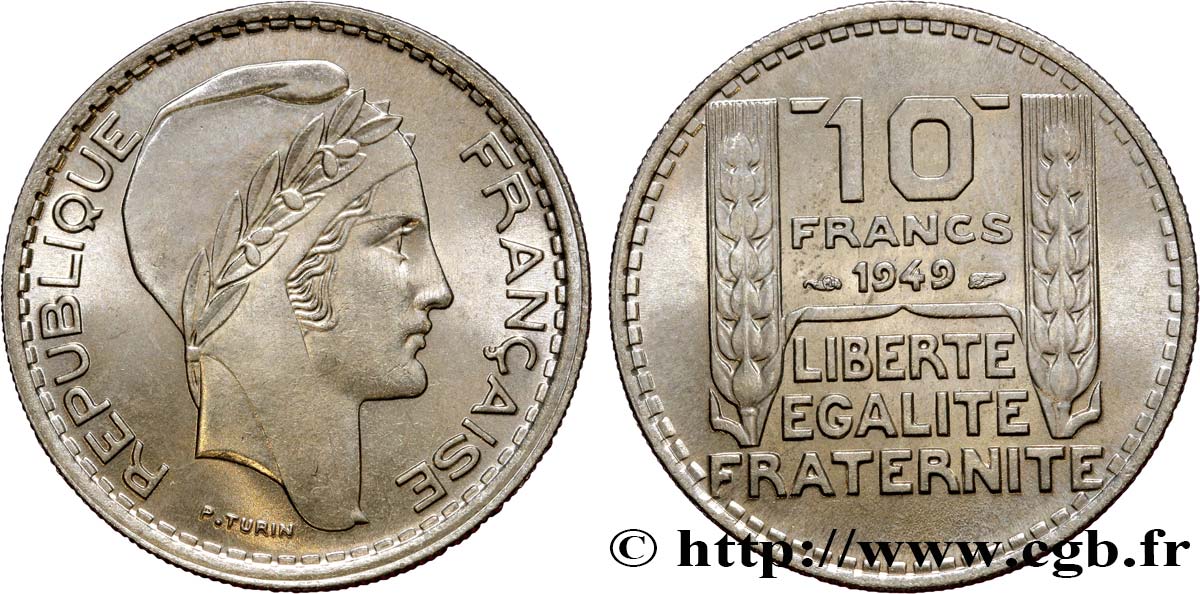 10 francs Turin, petite tête 1949  F.362/6 MS63 