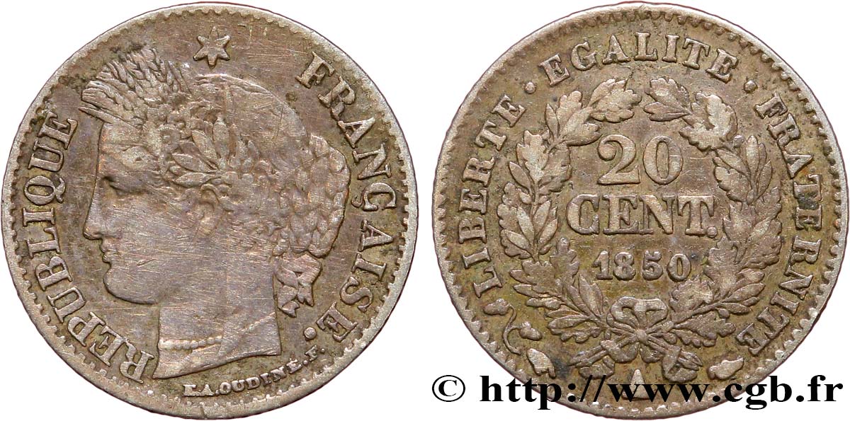 20 centimes Cérès, IIe République 1850 Paris F.146/3 XF45 