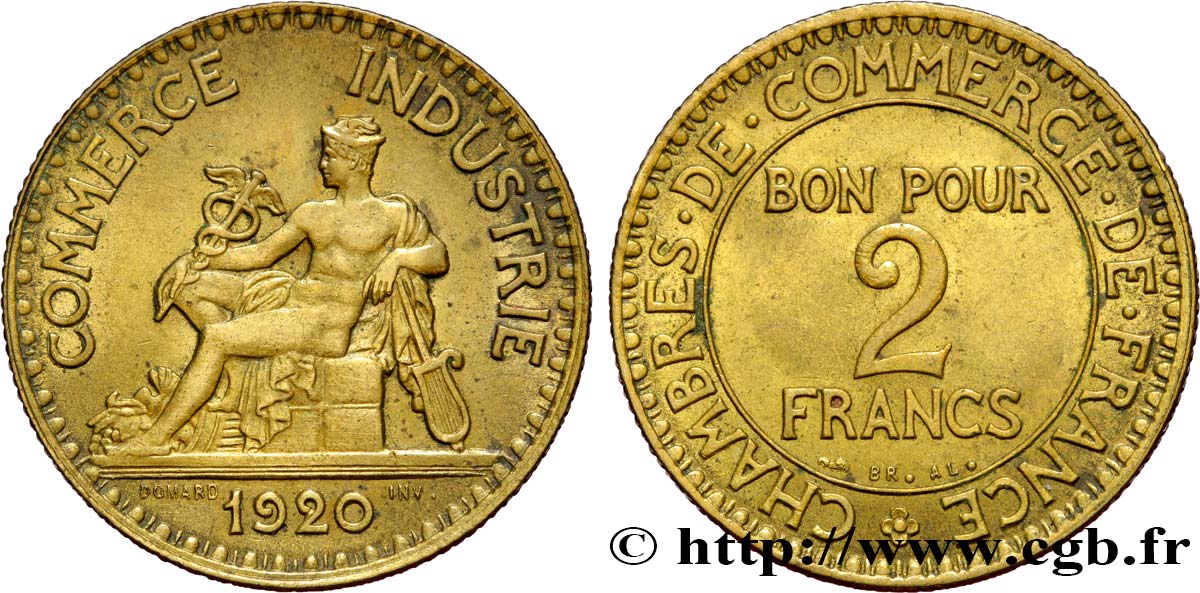 2 francs Chambres de Commerce 1920  F.267/2 AU52 
