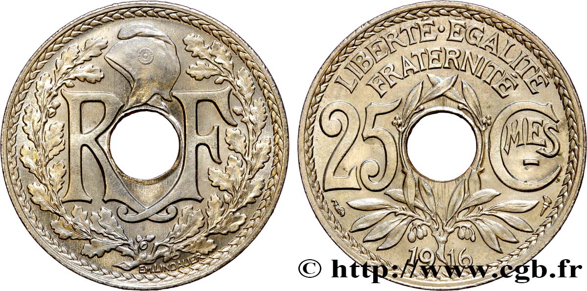 25 centimes Lindauer, Cmes souligné 1916 Paris F.170/4 SPL64 