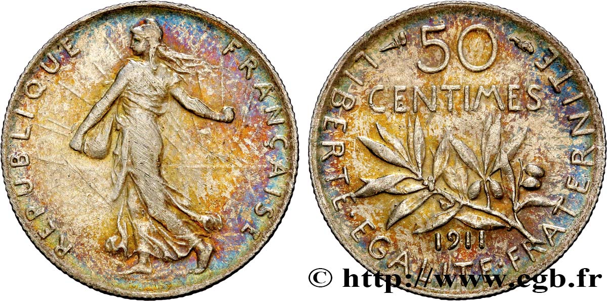 50 centimes Semeuse 1911 Paris F.190/18 EBC55 