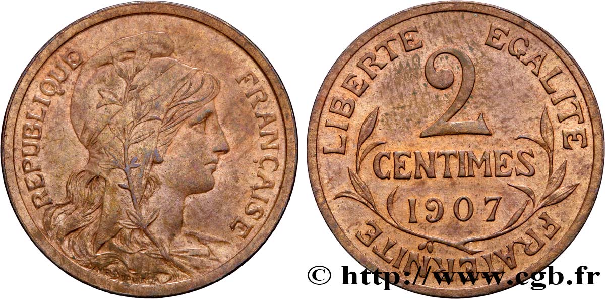 2 centimes Daniel-Dupuis 1907  F.110/10 EBC60 