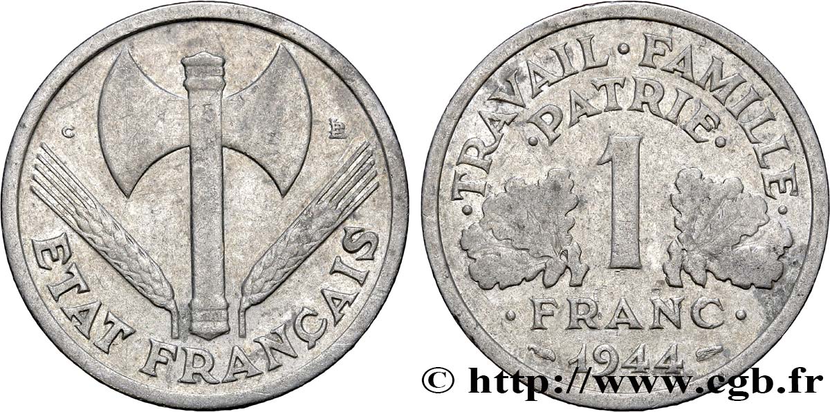 1 franc Francisque, légère, petit c 1944 Castelsarrasin F.223/8 BC20 