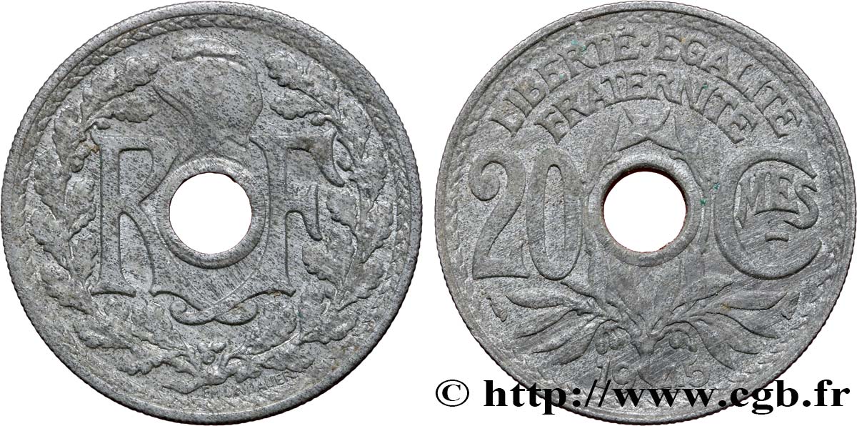 20 centimes Lindauer Zinc 1945  F.155/2 AU52 