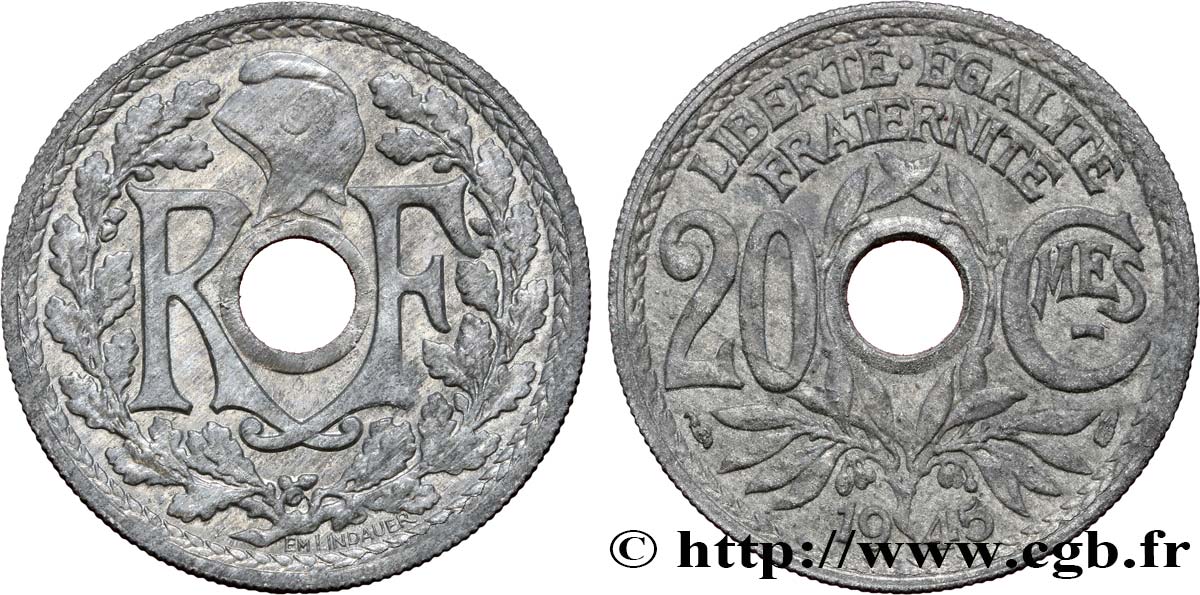 20 centimes Lindauer Zinc 1945  F.155/2 SPL58 