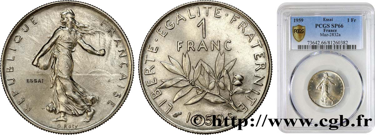 Essai de 1 franc Semeuse, nickel 1959 Paris F.226/3 MS66 PCGS