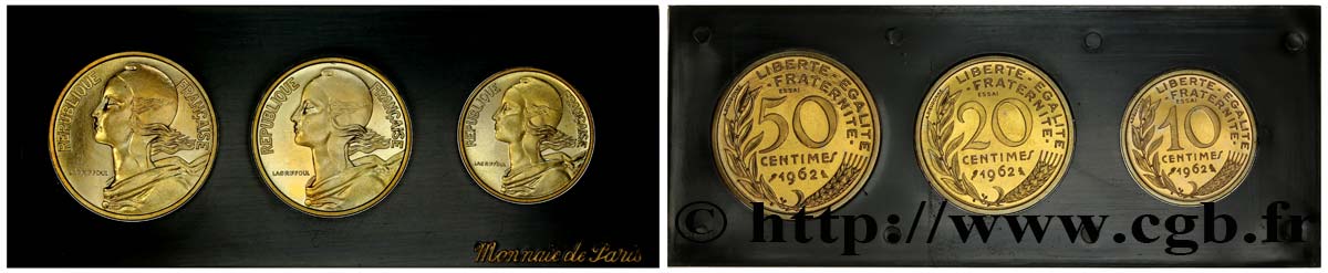 Boîte de 3 essais de 50, 20 et 10 centimes Lagriffoul/Dieudonné 1962 Paris  FDC65 