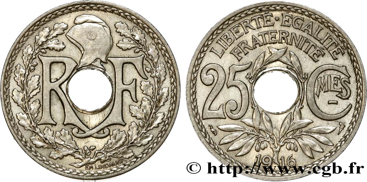 25 centimes Lindauer, Cmes souligné 1916  F.170/4 AU58 