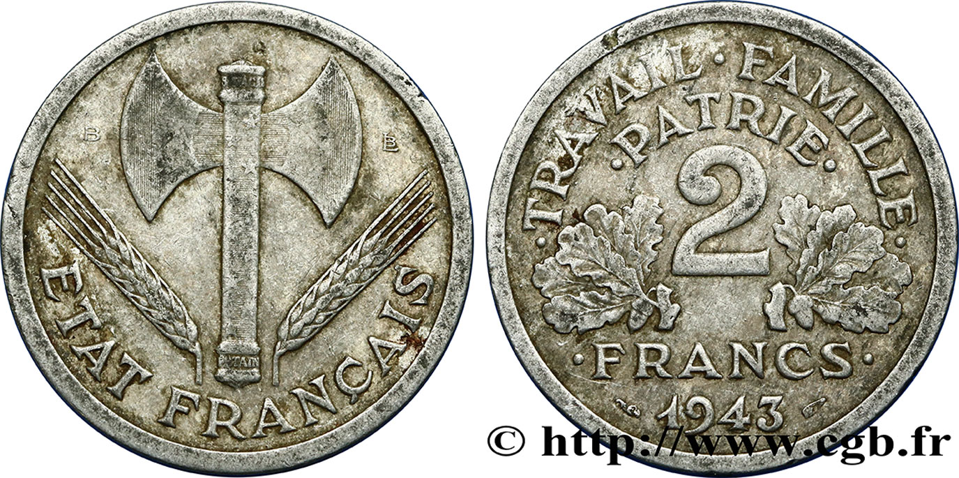 2 francs Francisque 1943 Beaumont-le-Roger F.270/3 TB15 