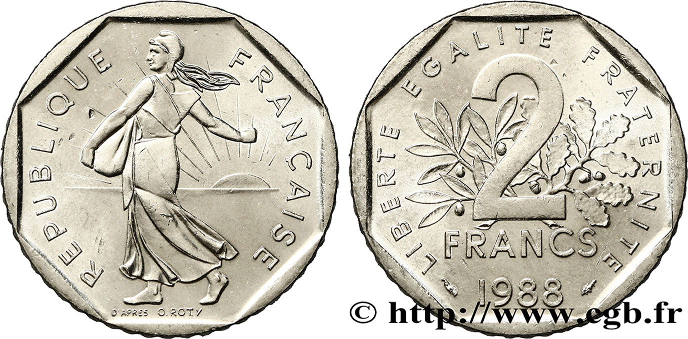 2 francs Semeuse, nickel 1988 Pessac F.272/12 SPL63 
