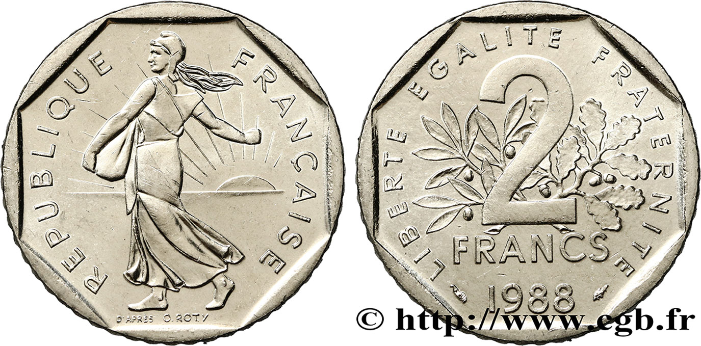 2 francs Semeuse, nickel 1988 Pessac F.272/12 SC63 