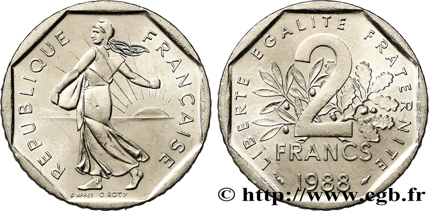 2 francs Semeuse, nickel 1988 Pessac F.272/12 SC63 