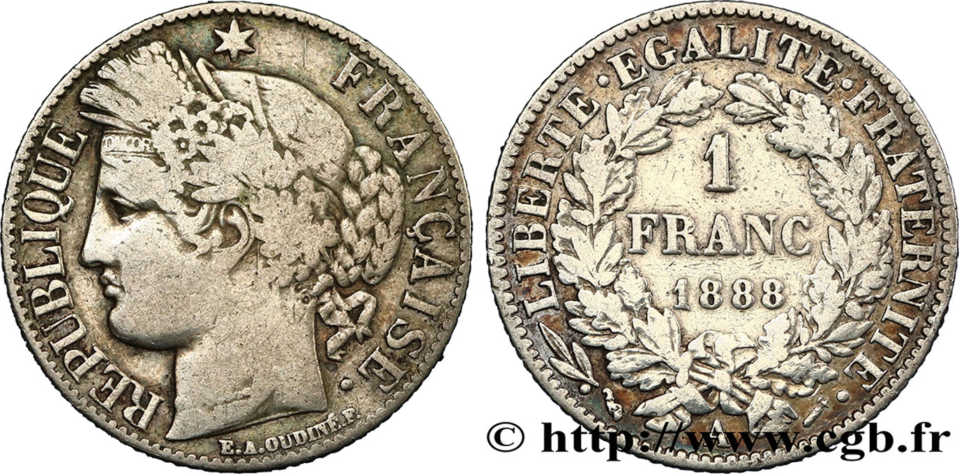 1 franc Cérès, Troisième République 1888 Paris F.216/10 TB25 
