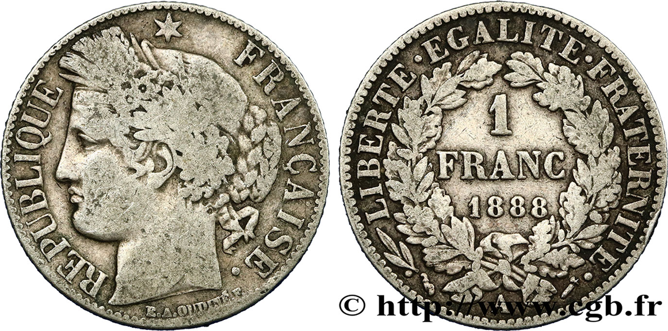 1 franc Cérès, Troisième République 1888 Paris F.216/10 TB25 