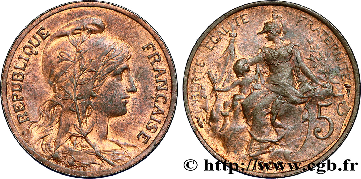 5 centimes Daniel-Dupuis 1906  F.119/16 AU58 