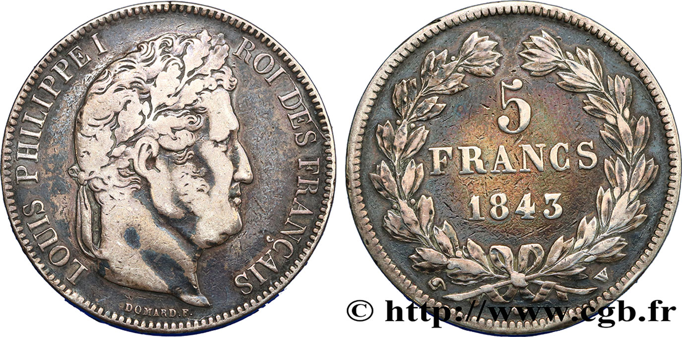 5 francs IIe type Domard 1843 Lille F.324/104 TB30 