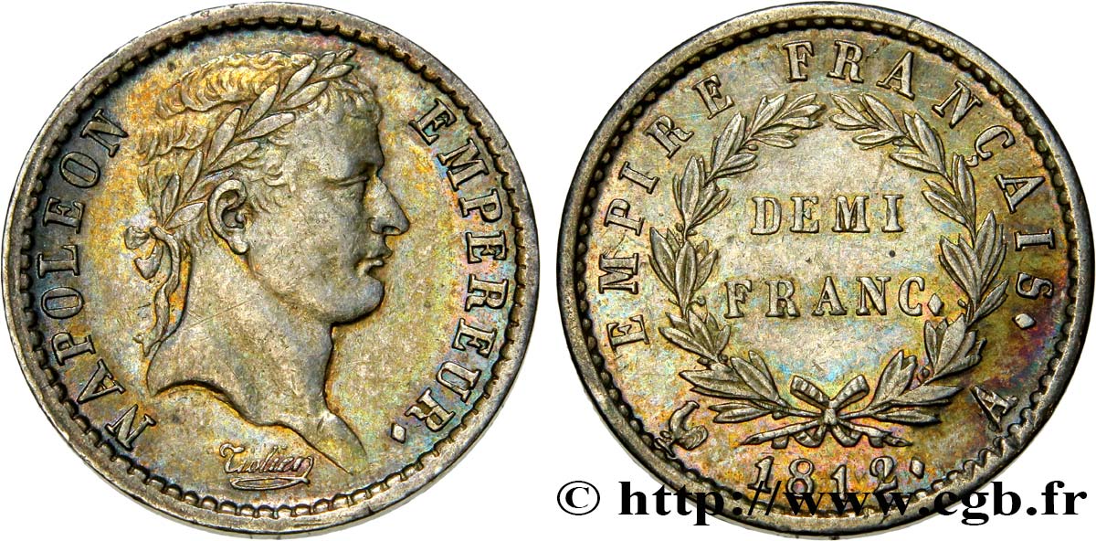 Demi-franc Napoléon Ier tête laurée, Empire français 1812 Paris F.178/35 SS54 