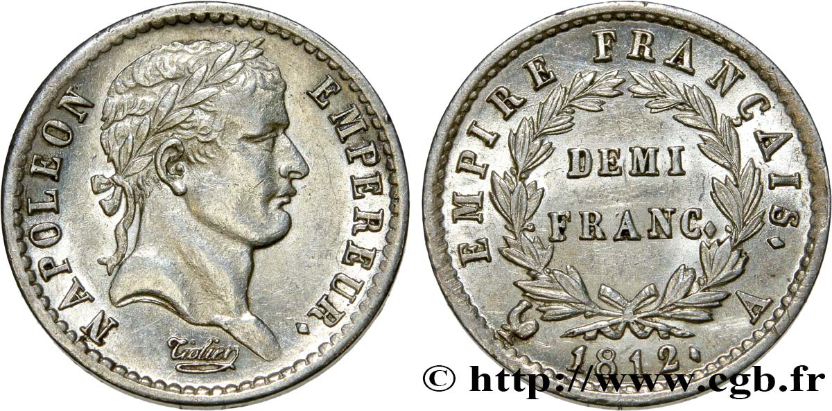 Demi-franc Napoléon Ier tête laurée, Empire français 1812 Paris F.178/35 SS52 