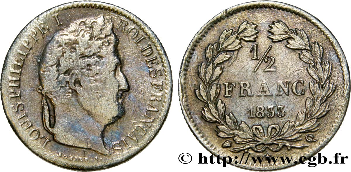 1/2 franc Louis-Philippe 1833 Perpignan F.182/37 VF20 