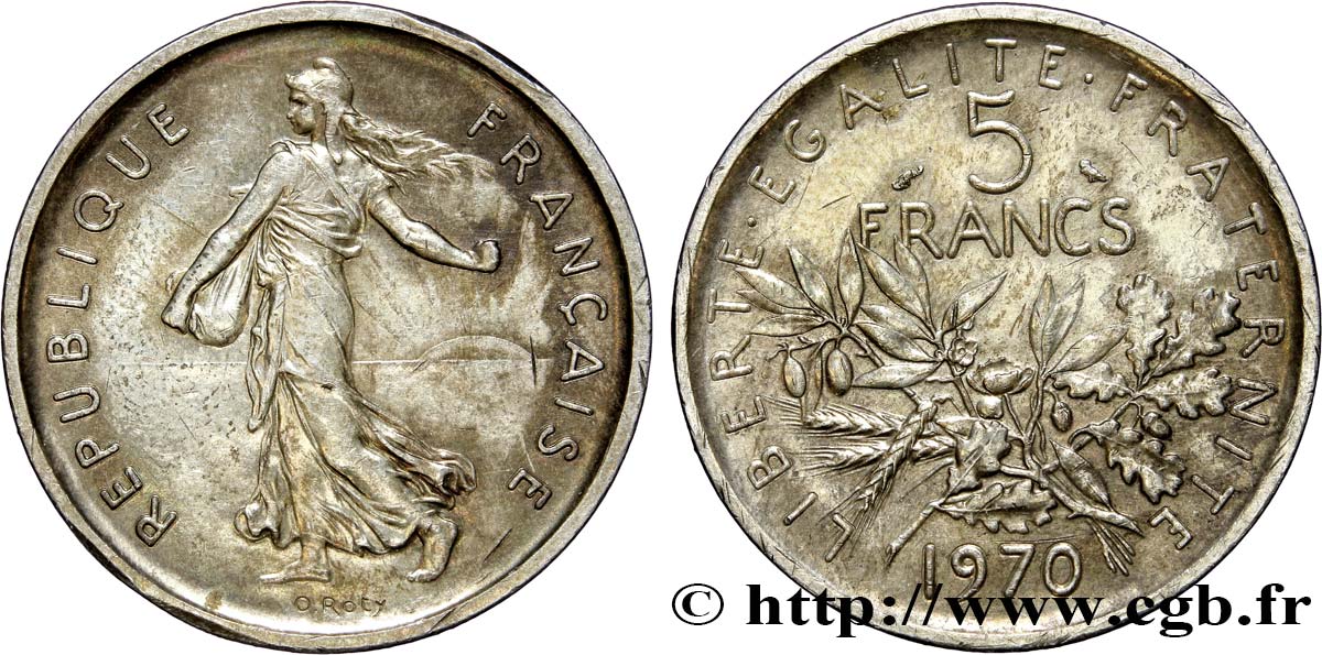 Piéfort argent de 5 francs Semeuse 1970 Paris F.341/2P EBC60 