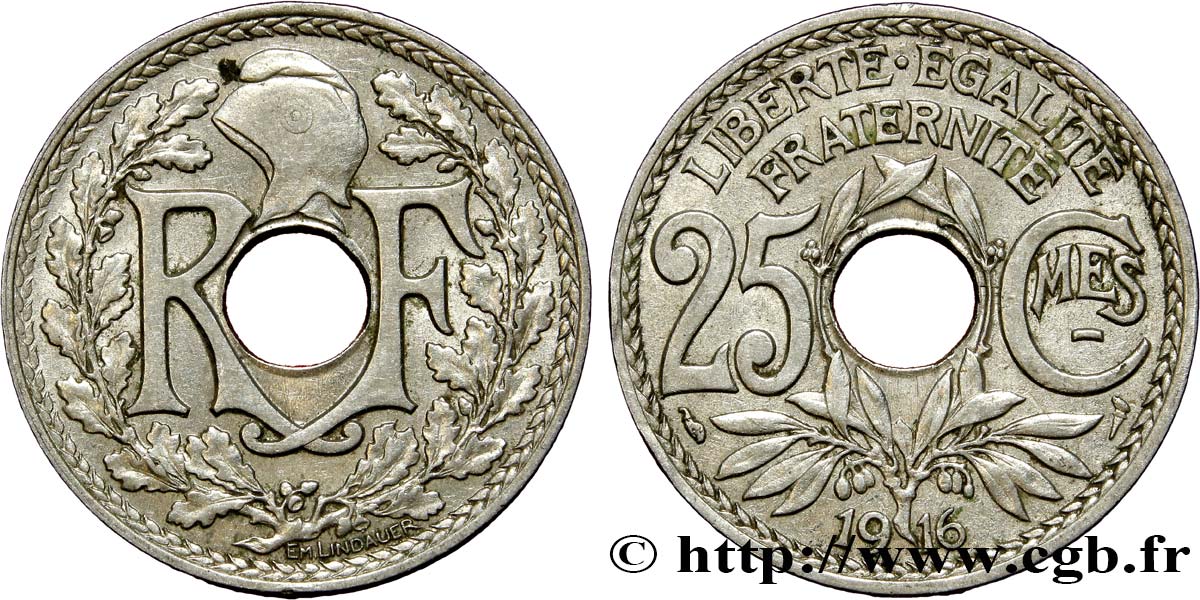 25 centimes Lindauer, Cmes souligné 1916 Paris F.170/4 XF45 
