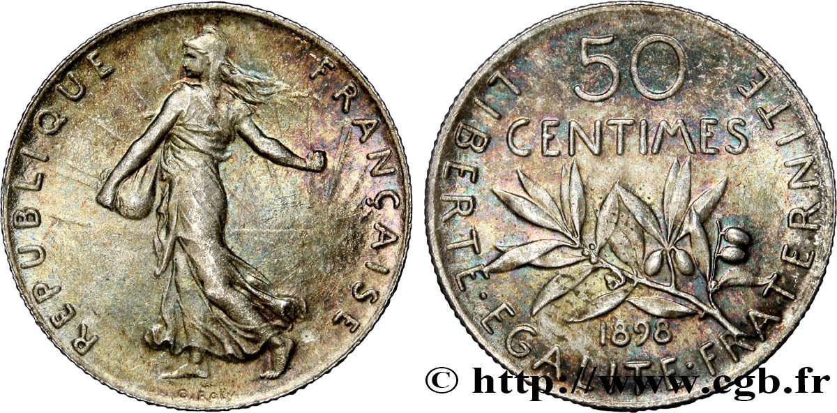 50 centimes Semeuse 1898 Paris F.190/3 EBC58 