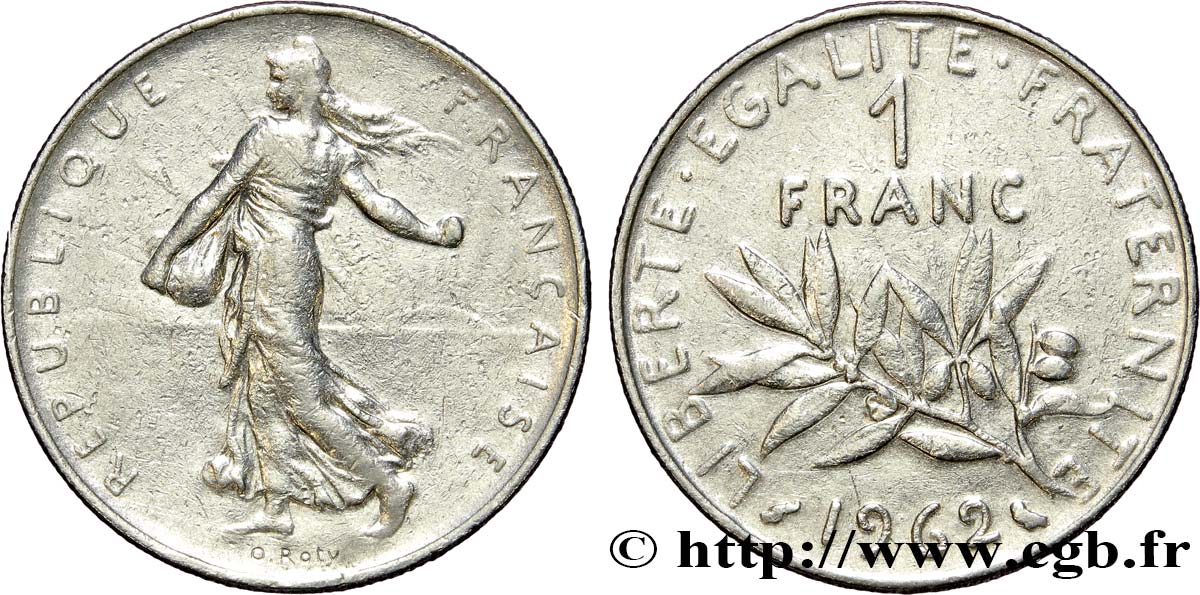 1 franc Semeuse, nickel 1962 Paris F.226/7 XF40 